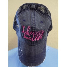 "Lake Hair Don&apos;t Care" Mujer&apos;s Baseball Cap  Distressed Denim/Pink Embroidery  eb-23629244
